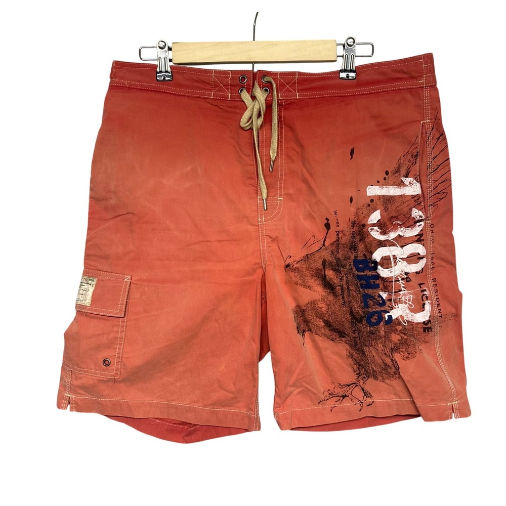Polo Ralph Lauren Mens S Swim Trunks Orange Graphic Print Mesh Lined Drawstring